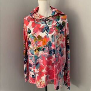 Lily by Firmiana Women's Watercolor Floral Leaves Hoodie Size L Pink Long Sleeve